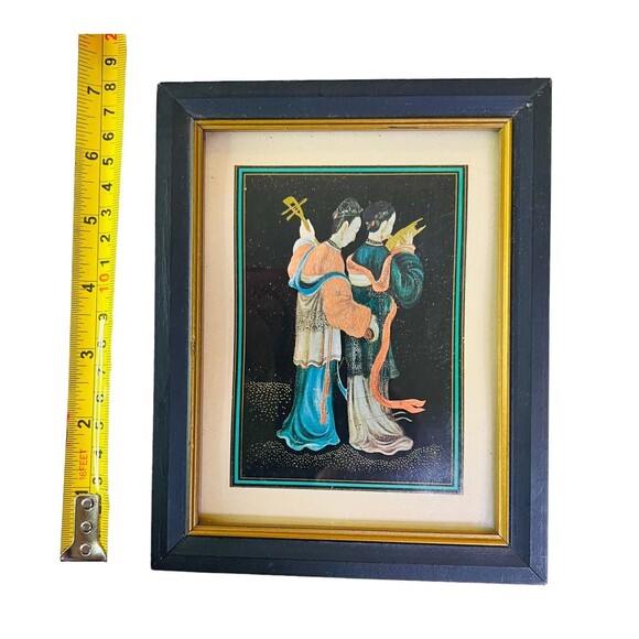 Vintage Chinese Art Print Black Gold Wooden Framed 7” X 5.5” - Picture 6 of 10